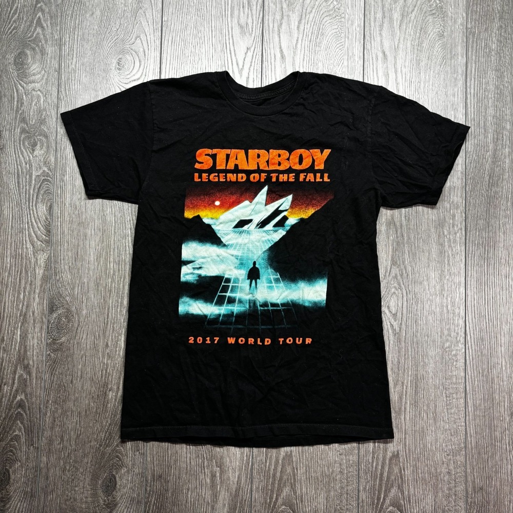 The Weeknd T Shirt Men's Medium 2017 Starboy XO World Tour Graphic Black Rare
